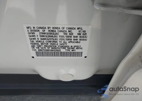 2009 Acura Mdx Technology Package from USA, damaged, VIN 2HNYD286X9H521922